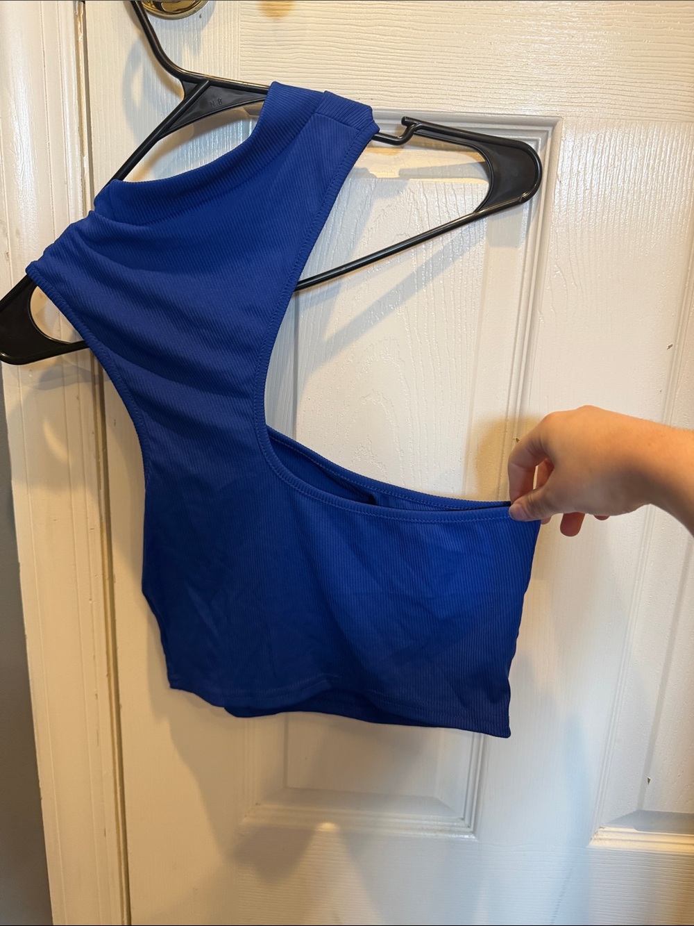 SHEIN Royal Blue Asymmetric Ribbed Crop Top